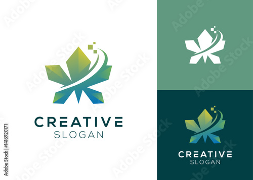 Modern hemp or cannabis with technology elements logo design