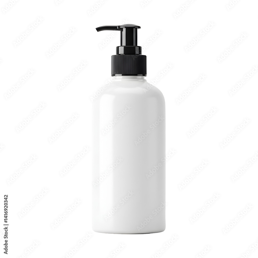 White Pump Bottle with Black Lid on Transparent Background White Pump Bottle with Black Lid on Transparent Background