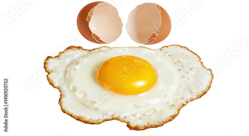 Isolated Fried Egg with Broken Shell Pieces