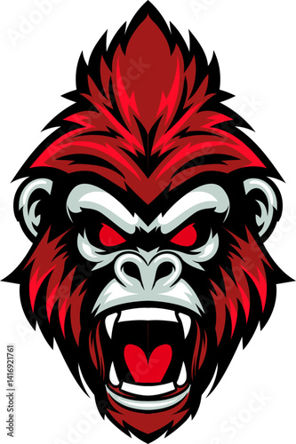 Red Angry Gorilla head isolated cartoon character illustration
