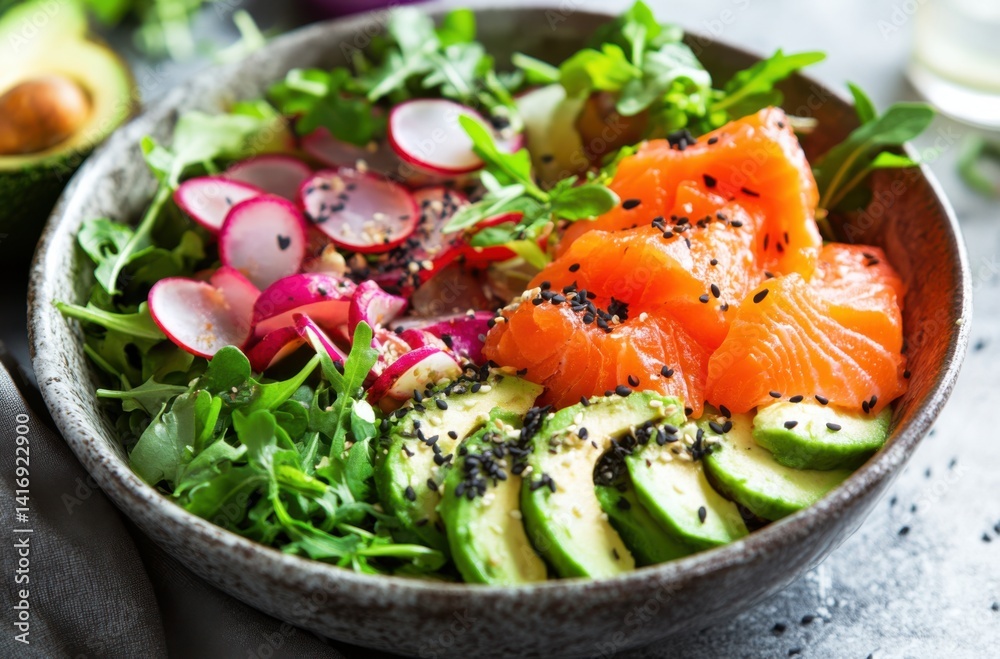 A vibrant, colorful salad bowl with fresh ingredients A vibrant, colorful salad bowl with fresh ingredients