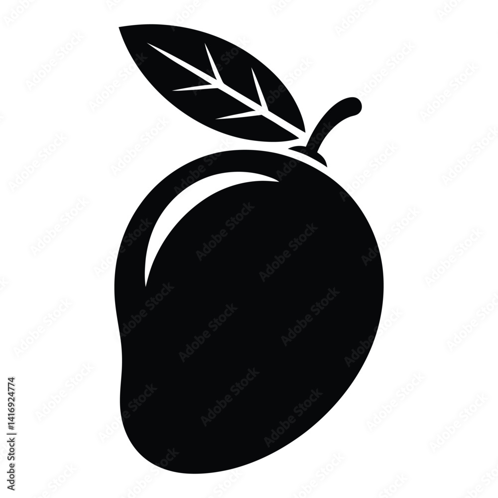 Fototapeta premium Mango Silhouette, Vector, Icon, Logo, White Background.