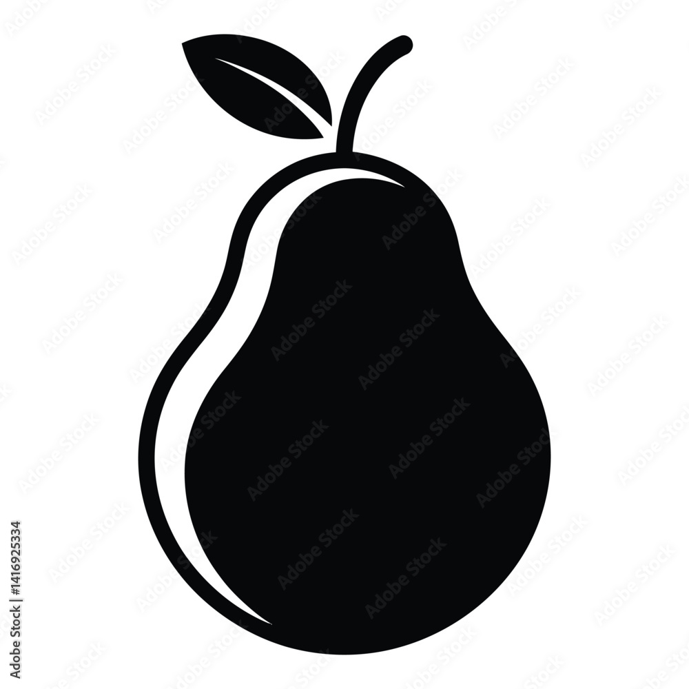 Pear Silhouette, Vector, Icon, Logo, White Background.