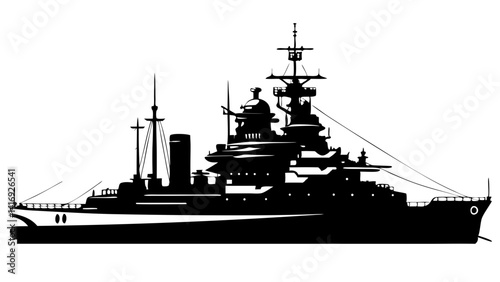 Japanese battleship vector silhouette black on white background