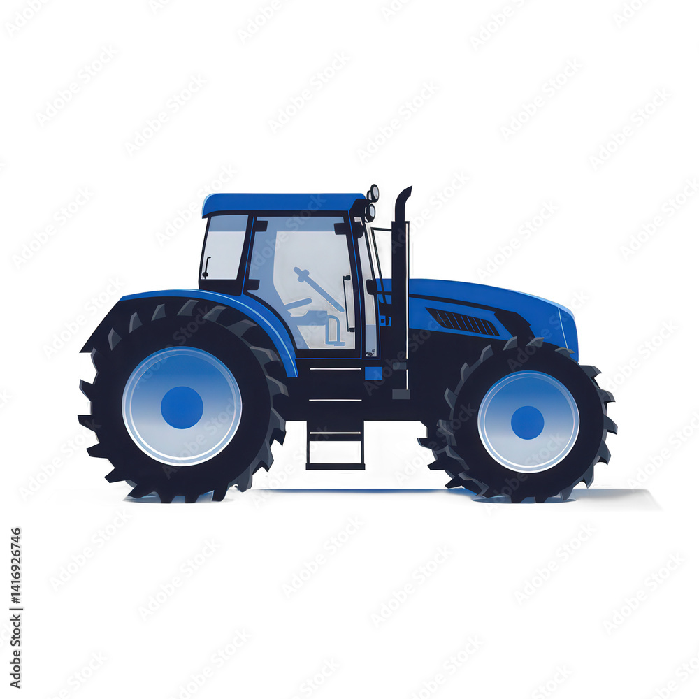 A blue tractor parked on a farm, showcasing its robust design and large tires, with a clear sky in the background, ideal for agricultural themes , isolated on white or transparent png A blue tractor parked on a farm, showcasing its robust design and large tires, with a clear sky in the background, ideal for agricultural themes , isolated on white or transparent png