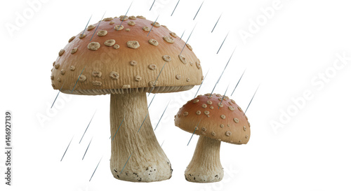 Isolated Two Mushrooms in the Rain Forest