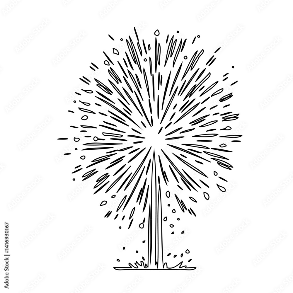 Naklejka premium Hand-Drawn Fireworks Illustration on White Space