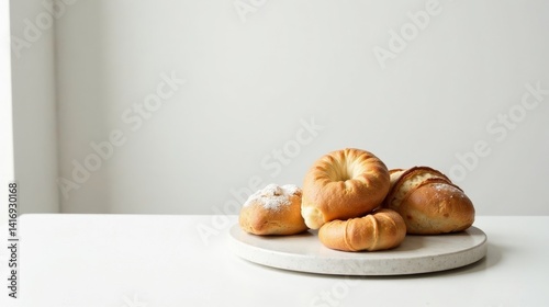 Wallpaper Mural Artisan Baked Goods on a Marble Platter, a Delightful Arrangement of Golden-Brown Breads and Sweet Rolls, Perfect for Breakfast or an Afternoon Treat Torontodigital.ca