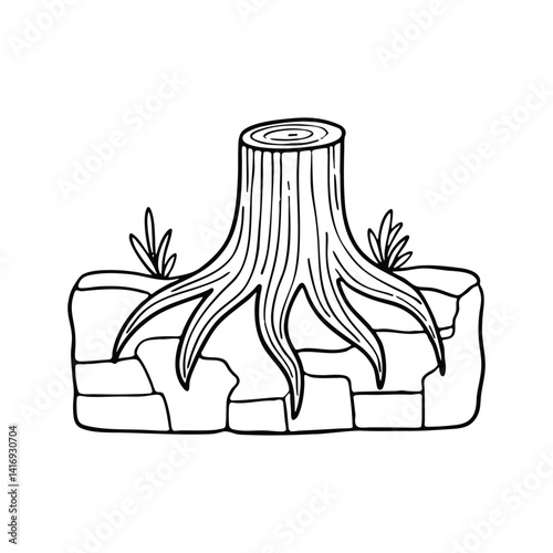 Tree stump Roots gripping onto rocks on the side of a cliff