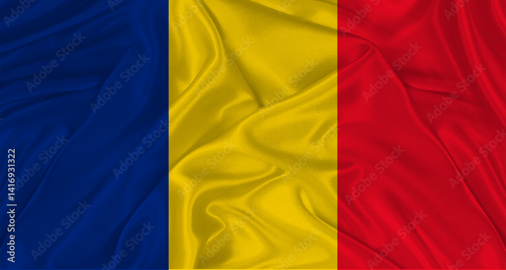 Romanian flag with fabric texture. Realistic flag of Romania waving Romanian flag with fabric texture. Realistic flag of Romania waving