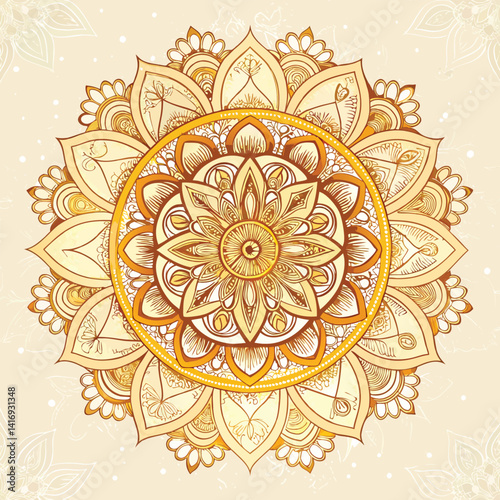 Golden ornamental round ornament on white background(round mandala)