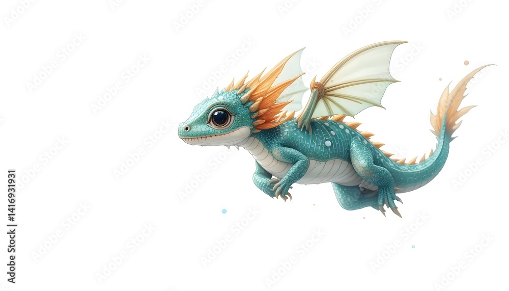 Fototapeta premium Adorable Baby Water Dragon Illustration Fantasy Creature Art