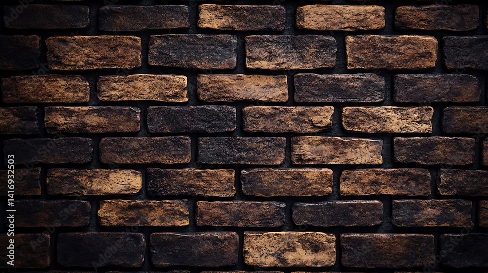 Rustic Brown Brick Wall Texture Background in Dark Shadow Environment Rustic Brown Brick Wall Texture Background in Dark Shadow Environment