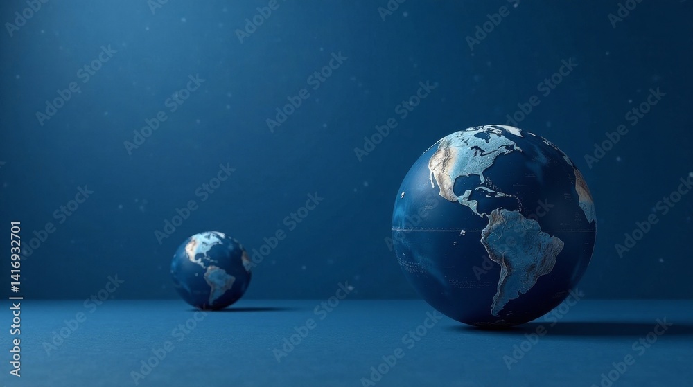 Fototapeta premium A Global Perspective Two Spheres Depicting the World on a Deep Blue Background
