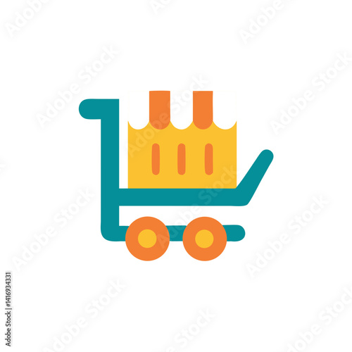 Shopping cart icon with groceries in a flat design  