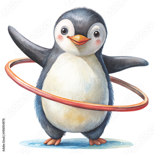 Penguin exercises Comedy cartoons Minimal Vector Clipart Watercolor