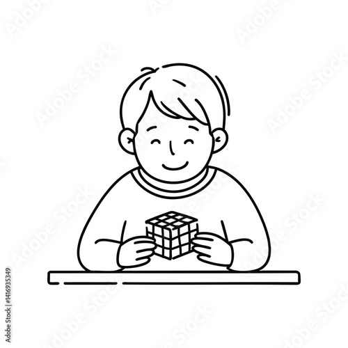 Kid focusing while solving a 3x3 puzzle cube