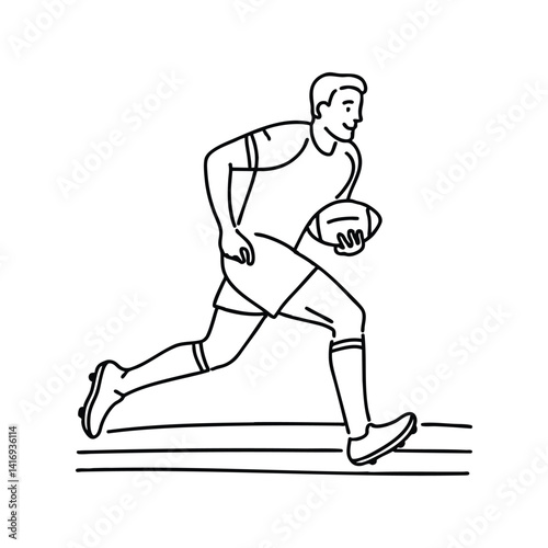 Rugby player sprinting with ball tucked under arm on a field