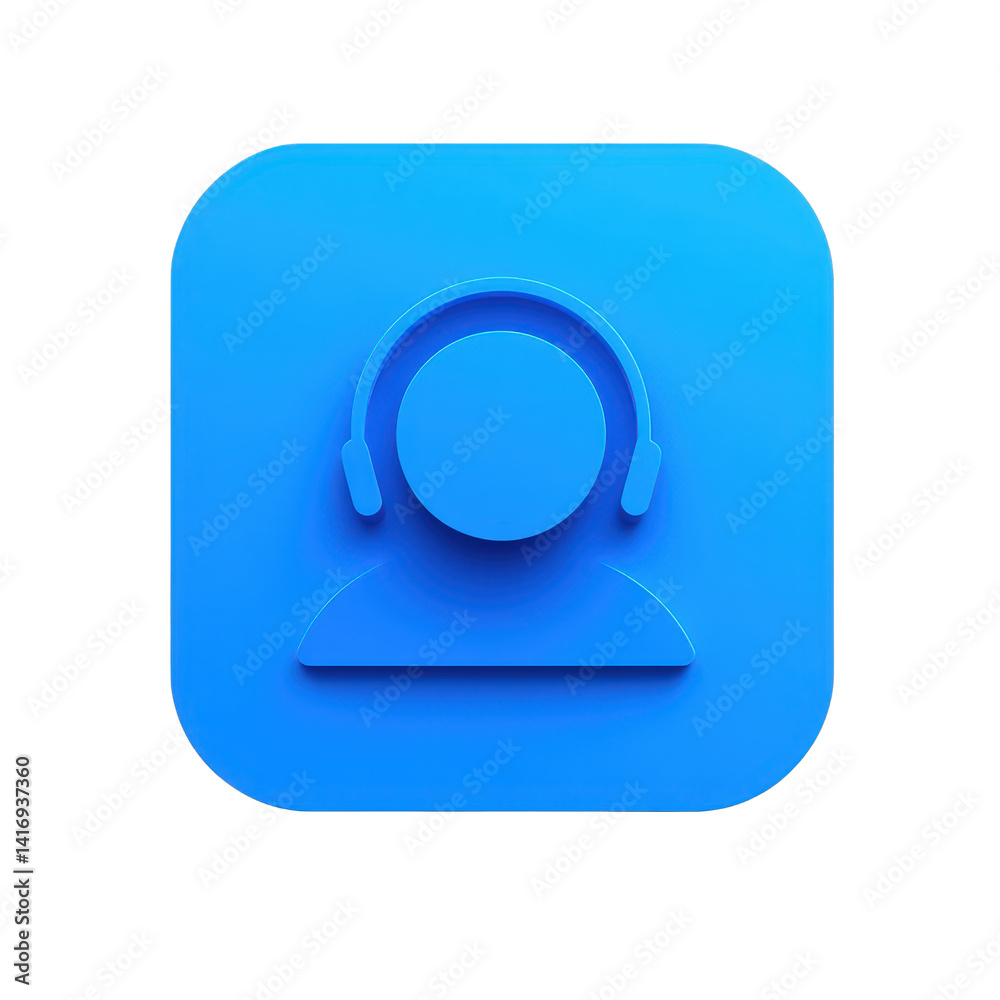 A minimalist blue icon representing a person wearing headphones, symbolizing customer support or audio services, set against a clean background , isolated on white or transparent png A minimalist blue icon representing a person wearing headphones, symbolizing customer support or audio services, set against a clean background , isolated on white or transparent png