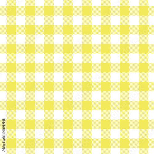 Yellow Gingham Checkered Pattern. Textile design of textured plaid. Checkered fabric pattern swatch for print, tartan, gift wrap, textiles, checkered background for tablecloth. Stripes crossed
