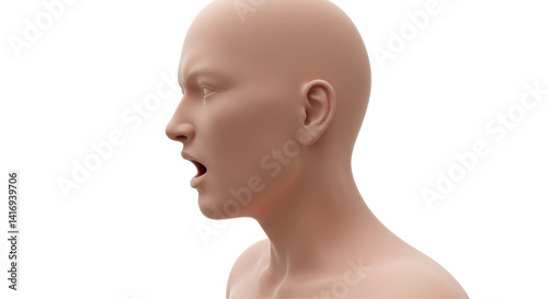 Isolated Human Head Speaking - Open Mouth Side View