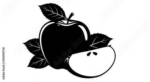 Isolated Black and White Apple with Slice