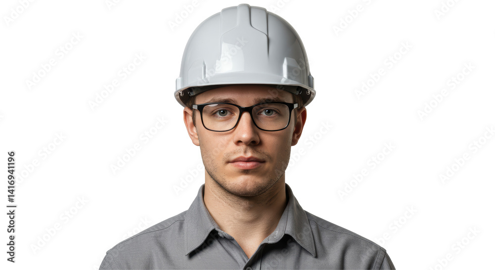 Isolated Portrait of a Young Engineer with Glasses and Hard Hat Isolated Portrait of a Young Engineer with Glasses and Hard Hat