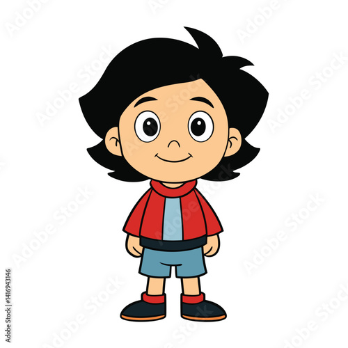 Cute Cartoon Boy Character Wearing Red Jacket Illustration