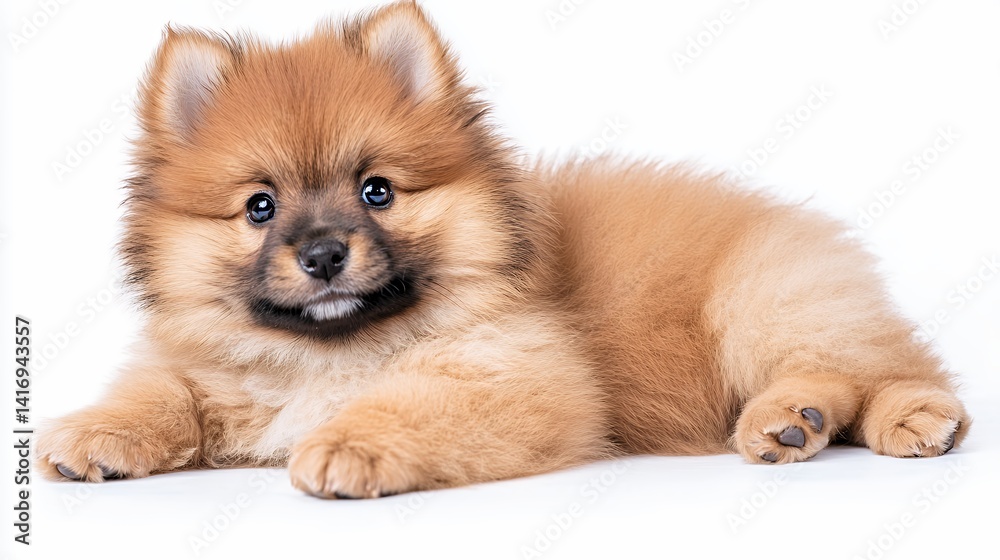 Adorable Brown Pomeranian Puppy on White Background Adorable Brown Pomeranian Puppy on White Background