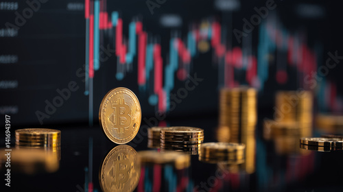 Business and financial stock market, Economic graph with diagrams, bitcoin and cryptocurrency, Futures, Business investment and stock trading on dark background - Generated by Generative A