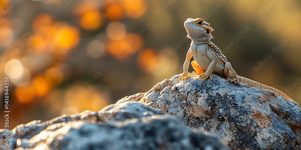 Lizard on Rock with Sunset Backdrop. Lizard on Rock with Sunset Backdrop.