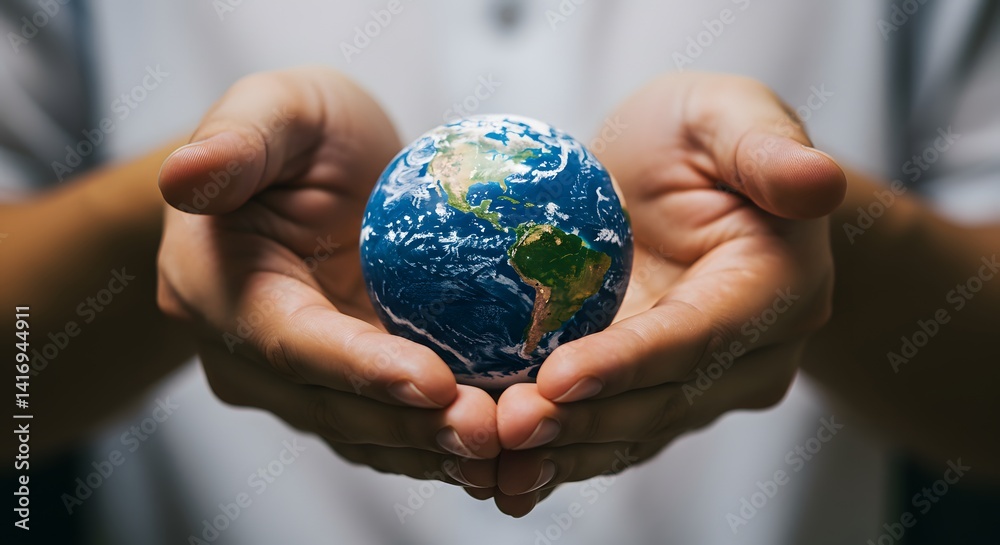 Protecting Our Precious Earth: Hands Gently Holding a Miniature Globe Protecting Our Precious Earth: Hands Gently Holding a Miniature Globe