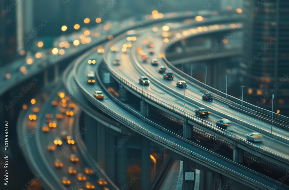 Close-up macro shot of a busy urban bridge with vehicles Close-up macro shot of a busy urban bridge with vehicles