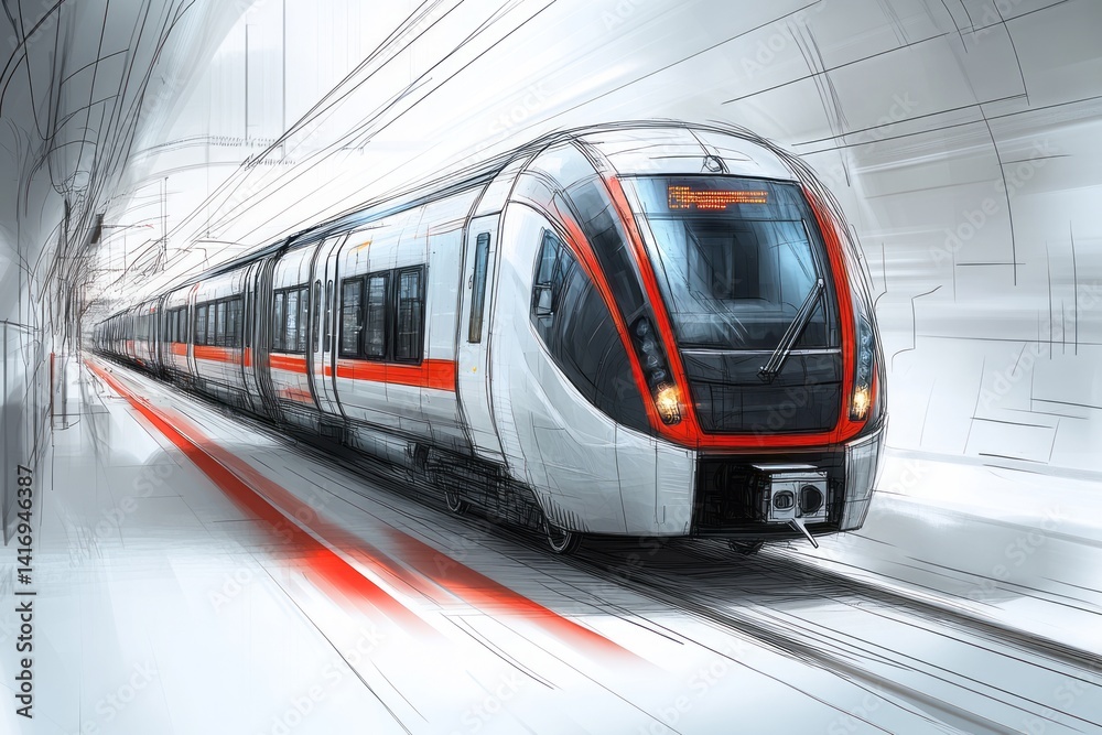 Fototapeta premium Modern train design travels through tunnel with speed and efficiency