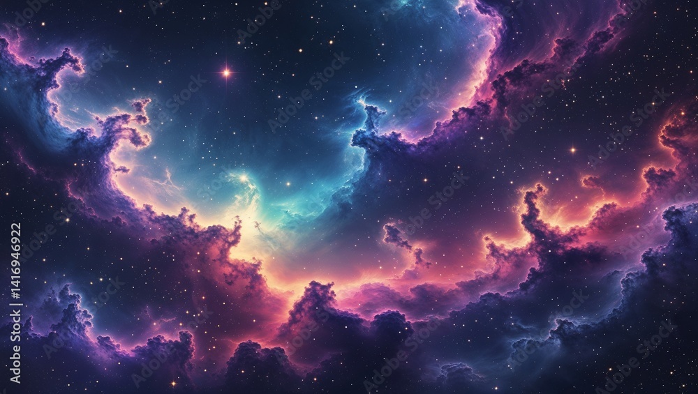Fototapeta premium Ethereal colorful nebula stretching across the background with specks of stardust