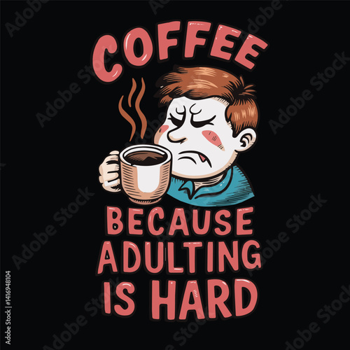 Trendy coffee T-shirt design featuring a creative coffee mug illustration paired with a witty caffeine quote. Perfect for coffee addicts, baristas, or anyone who lives on espresso and good vibes.