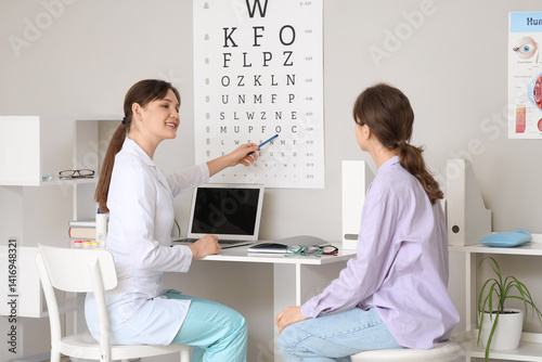 Female ophthalmologist chec...