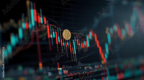 Business and financial stock market, Economic graph with diagrams, bitcoin and cryptocurrency, Futures, Business investment and stock trading on dark background - Generated by Generative A