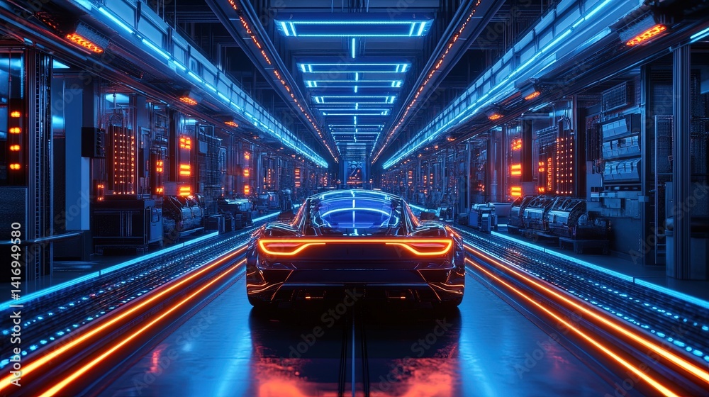 Futuristic Cyberpunk Car in Illuminated Tunnel Futuristic Cyberpunk Car in Illuminated Tunnel