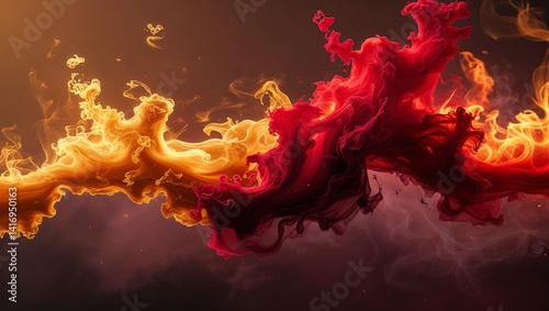Golden amber and rich ruby red smudges creating a glowing and smoky effect like burning embers