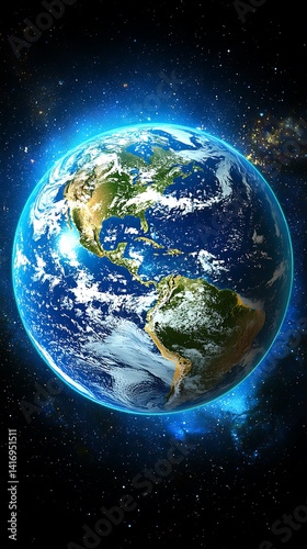 Earth, a vibrant celestial sphere against the cosmic backdrop.