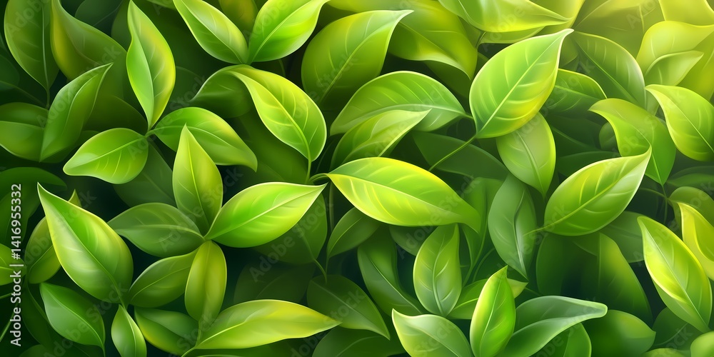 Fototapeta premium Green background with tea leaves. Green wall. Texture leaves.