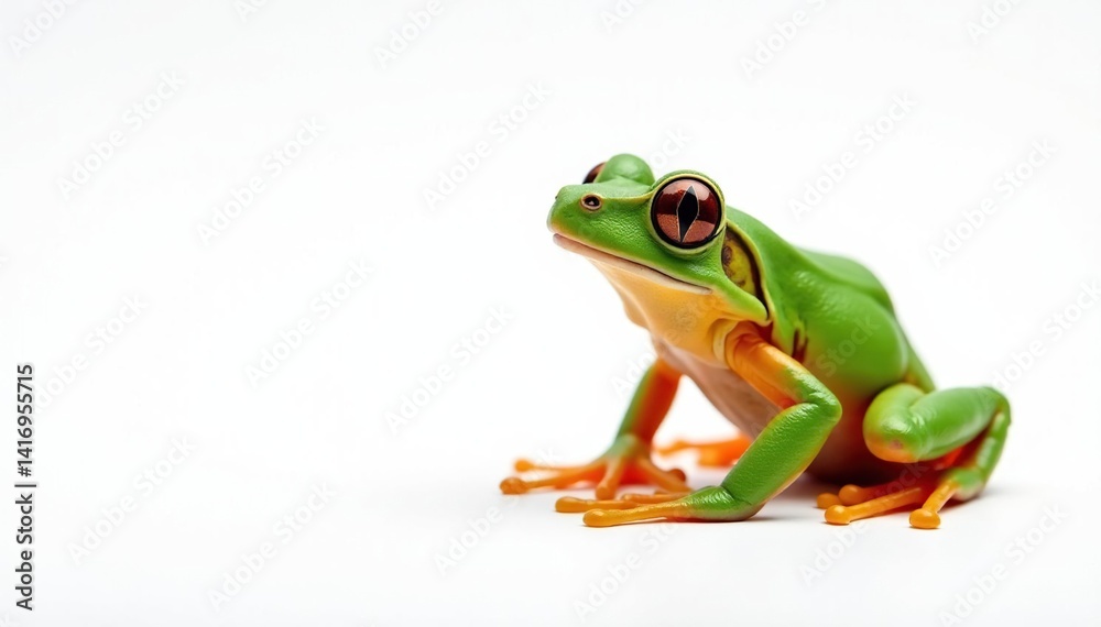 Naklejka premium Single vibrant frog against pure white backdrop, element, studio
