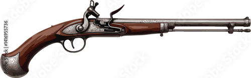 Ornate Old Flintlock Gun – Classic Black Powder Weapon Close-Up