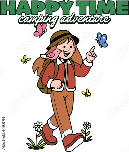 Happy Time Camping Adventure – Vector Cartoon Camping