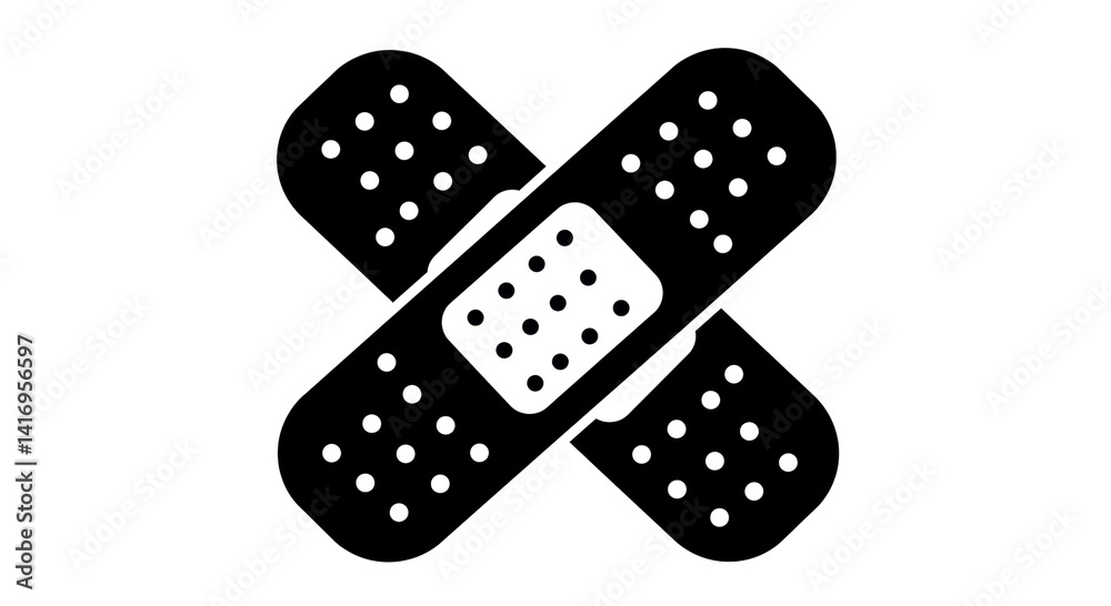 Isolated Black and White Crossed Adhesive Bandages for Wound Care Isolated Black and White Crossed Adhesive Bandages for Wound Care