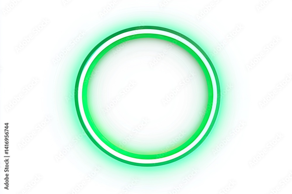 A green neon circle with a white outline on a white background A green neon circle with a white outline on a white background
