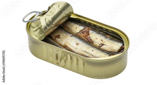 Isolated Open Can of Sardines in Oil Ready to Serve