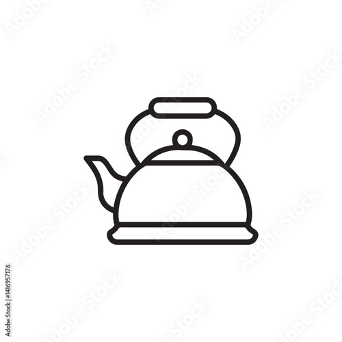 Tea Kettle Icon Line Art on White Background,  tea pot icon, line drawing, kettle symbol, tea symbol.