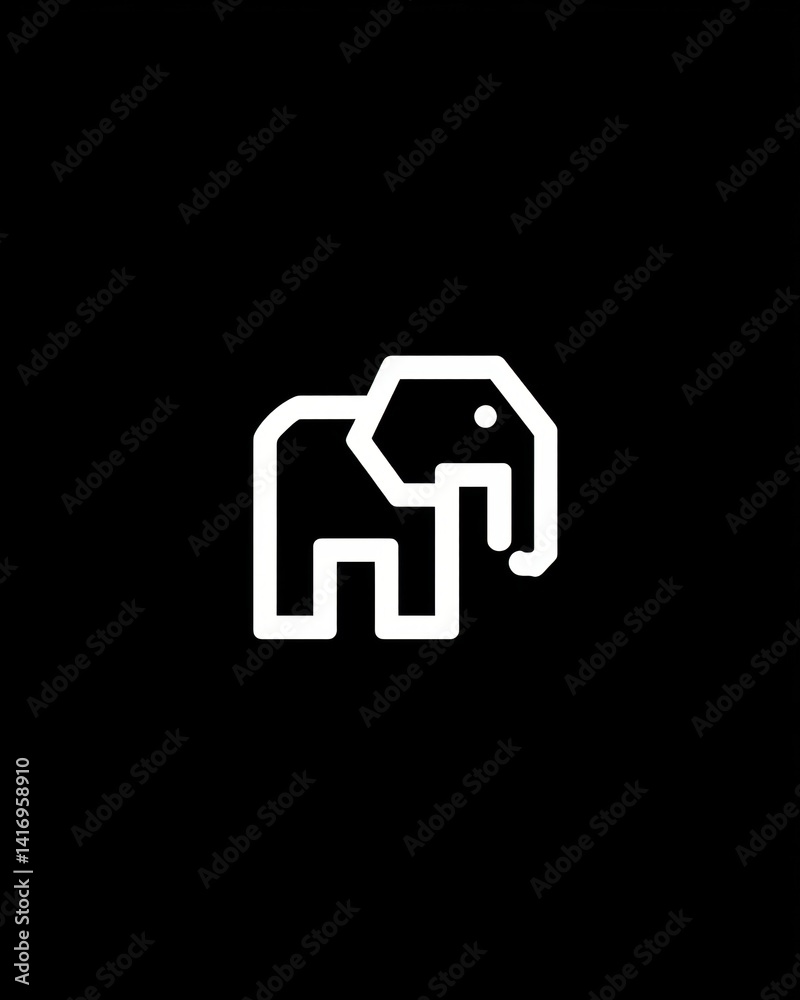 A simple, minimalistic flat vector icon of an elephant with four legs and two eyes in white on a black background. The outline is in a thick line art style. It has bold outlines, simple shapes A simple, minimalistic flat vector icon of an elephant with four legs and two eyes in white on a black background. The outline is in a thick line art style. It has bold outlines, simple shapes